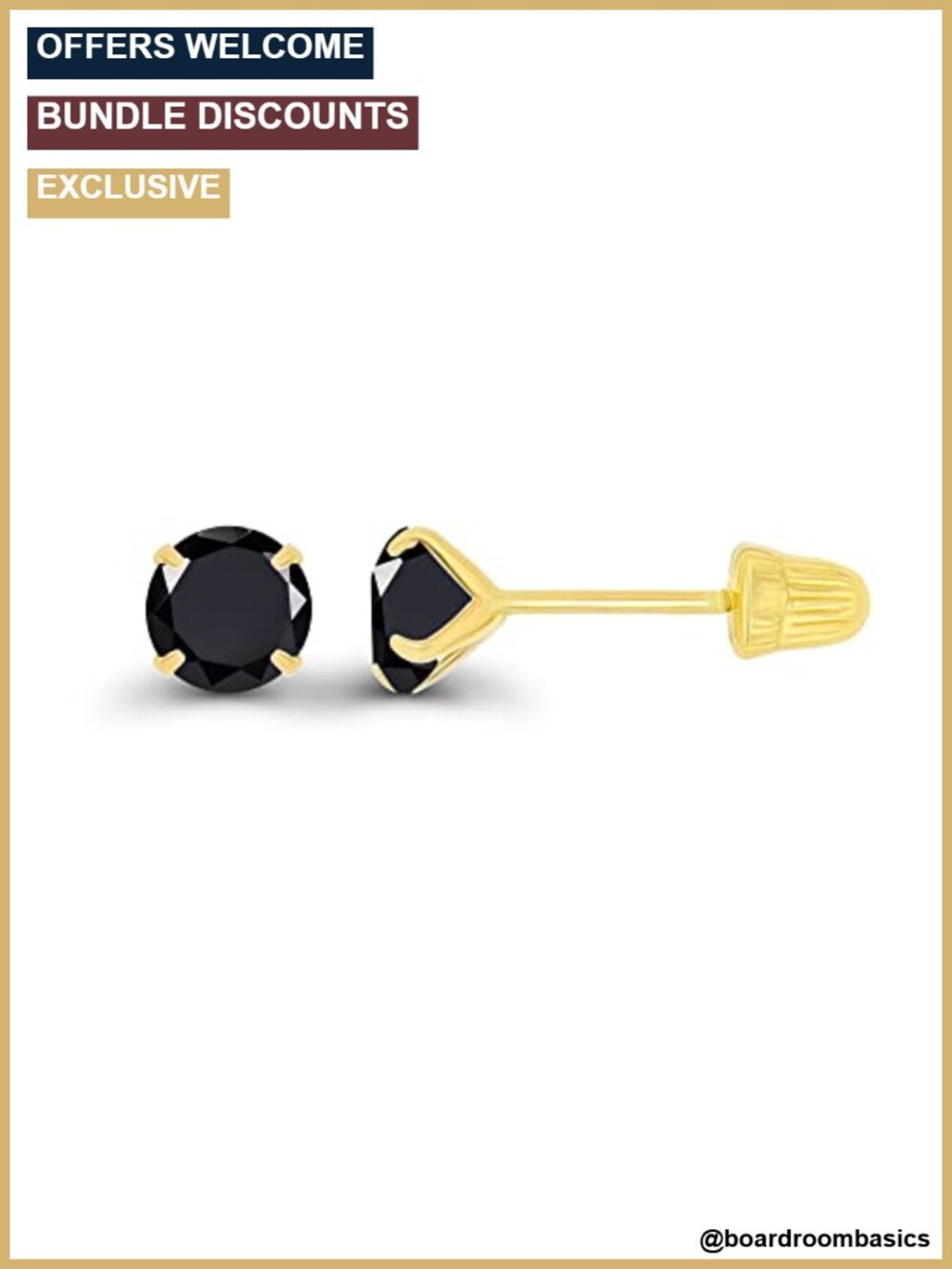 Solid 14k Gold Hypoallergenic 4mm Round Onyx Screw Back Stud Earrings